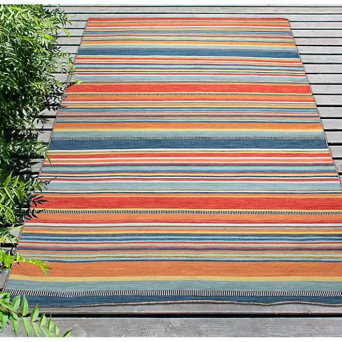 Sale Kirklands Home Blue Dhurri Stripe Indoor/Outdoor Area Rug, 7x9