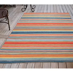 Sale Kirklands Home Blue Dhurri Stripe Indoor/Outdoor Area Rug, 7x9