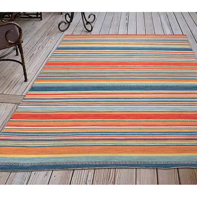 Sale Kirklands Home Blue Dhurri Stripe Indoor/Outdoor Area Rug, 7x9