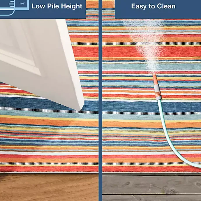 Sale Kirklands Home Blue Dhurri Stripe Indoor/Outdoor Area Rug, 7x9