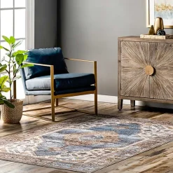 Sale Kirklands Home Blue Distressed Medallion Washable Area Rug, 8x10