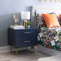 Outlet Kirklands Home 2-Drawer Nightstand with Gold Hardware Blue