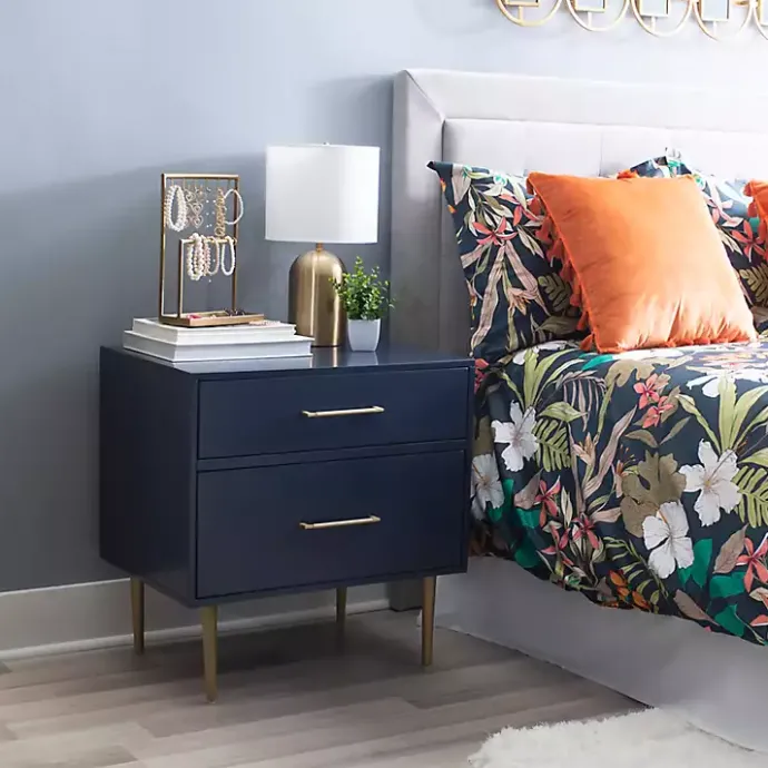 Outlet Kirklands Home 2-Drawer Nightstand with Gold Hardware Blue