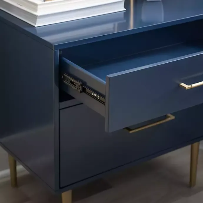 Outlet Kirklands Home 2-Drawer Nightstand with Gold Hardware Blue