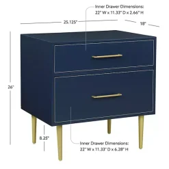 Outlet Kirklands Home 2-Drawer Nightstand with Gold Hardware Blue