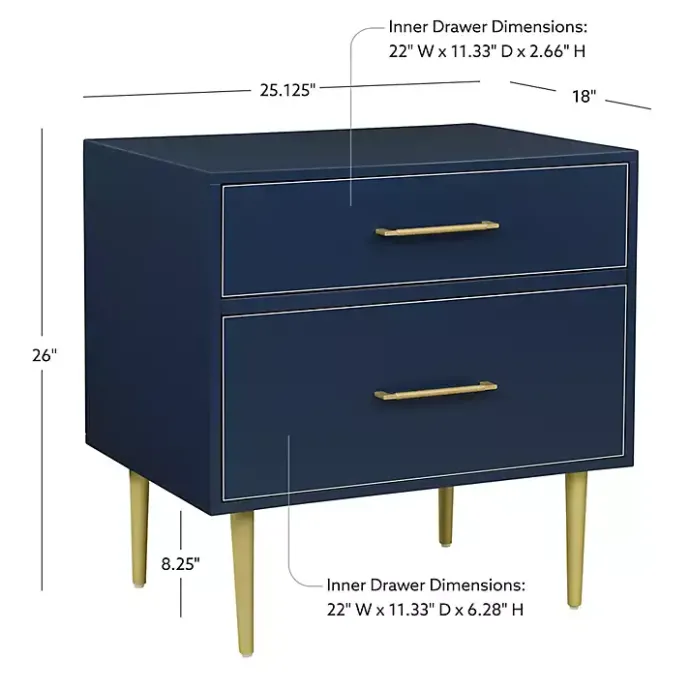 Outlet Kirklands Home 2-Drawer Nightstand with Gold Hardware Blue