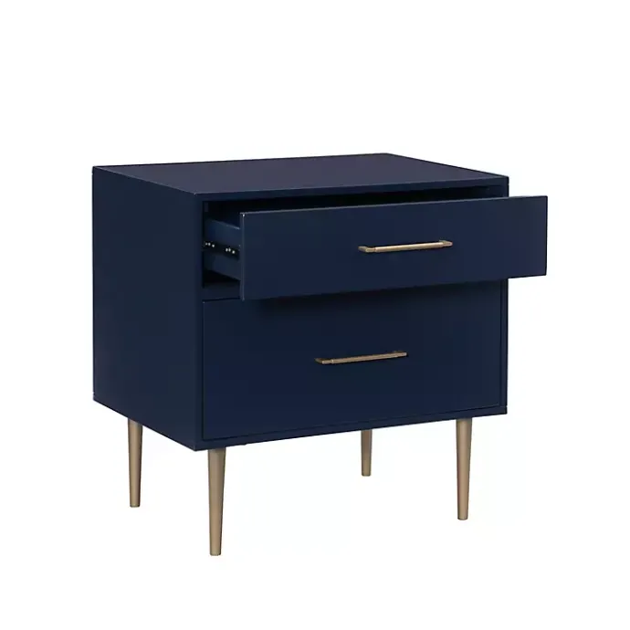 Outlet Kirklands Home 2-Drawer Nightstand with Gold Hardware Blue