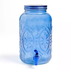 Kirklands Home Embossed Glass 1 Gallon Drink Dispenser Blue