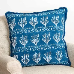 Sale Kirklands Home Embroidered Coral Pillow Blue
