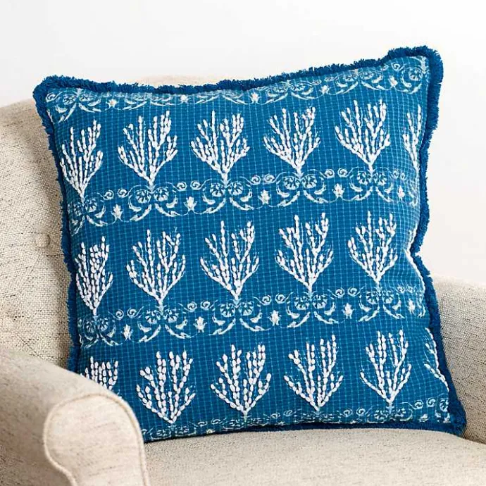 Sale Kirklands Home Embroidered Coral Pillow Blue