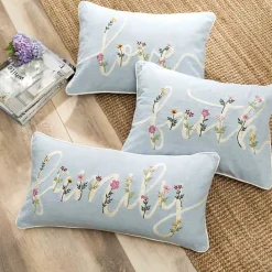 Clearance Kirklands Home Blue Family Floral Embroidered Lumbar Pillow