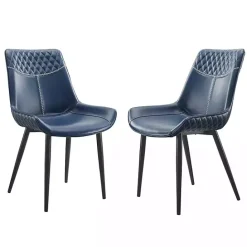 New Kirklands Home Faux Leather Stitched Chairs, Set of 2 Blue