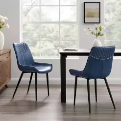 New Kirklands Home Faux Leather Stitched Chairs, Set of 2 Blue