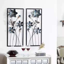 Clearance Kirklands Home Blue Floral and Butterfly Wall Plaques, Set of 2