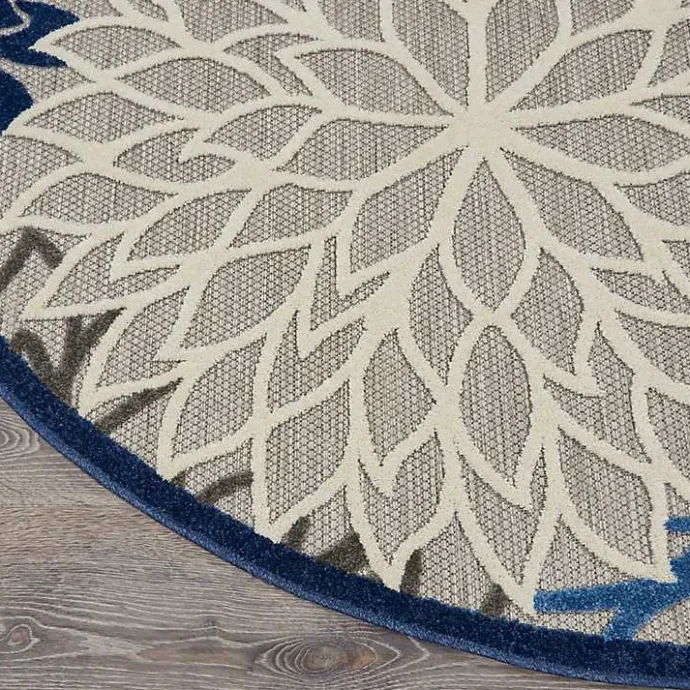 Best Kirklands Home Blue Floral Burst Round Outdoor Area Rug, 5x5