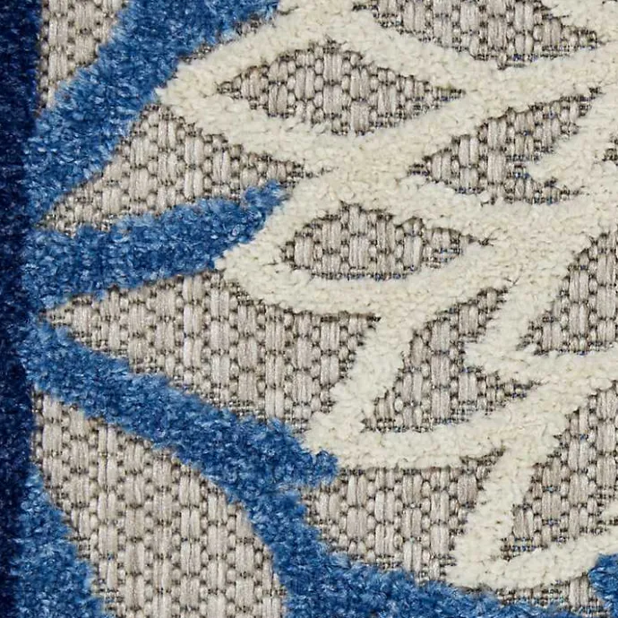 Best Kirklands Home Blue Floral Burst Round Outdoor Area Rug, 5x5