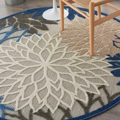 Best Kirklands Home Blue Floral Burst Round Outdoor Area Rug, 5x5