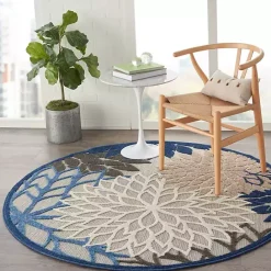 Best Kirklands Home Blue Floral Burst Round Outdoor Area Rug, 5x5