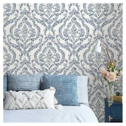 Discount Kirklands Home Floral Damask Pattern Peel & Stick Wallpaper Blue