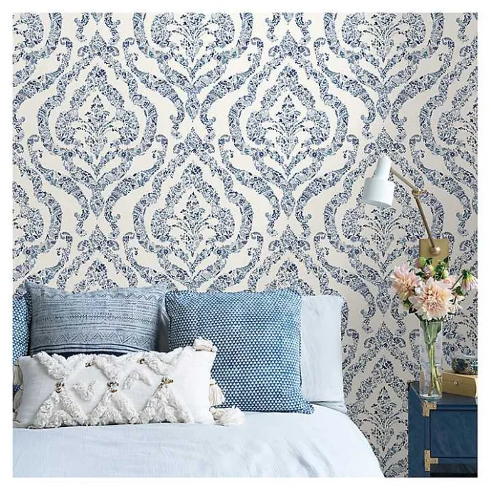 Discount Kirklands Home Floral Damask Pattern Peel & Stick Wallpaper Blue