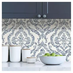 Discount Kirklands Home Floral Damask Pattern Peel & Stick Wallpaper Blue