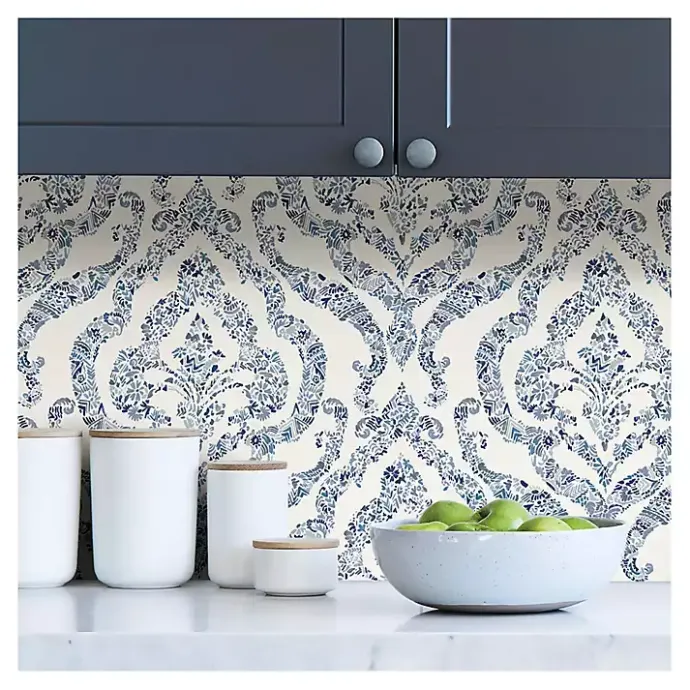 Discount Kirklands Home Floral Damask Pattern Peel & Stick Wallpaper Blue