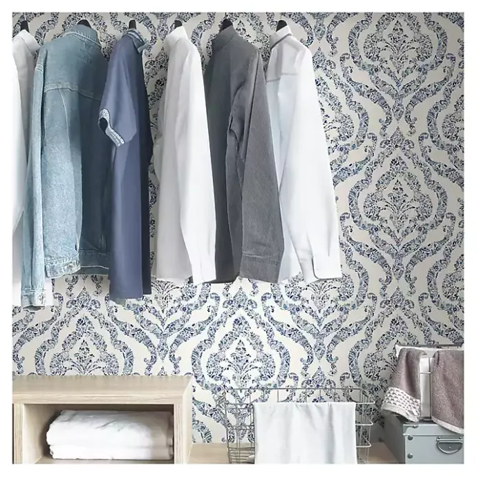 Discount Kirklands Home Floral Damask Pattern Peel & Stick Wallpaper Blue