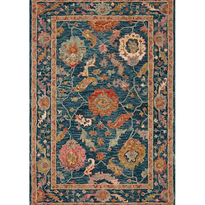 Sale Kirklands Home Blue Floral Fernanda Wool Area Rug, 5x7