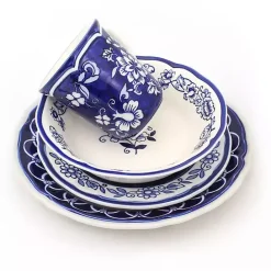 Sale Kirklands Home Blue Floral Hand Painted 16-pc. Dinnerware Set