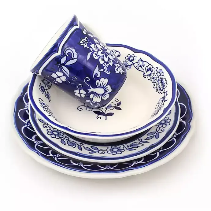 Sale Kirklands Home Blue Floral Hand Painted 16-pc. Dinnerware Set