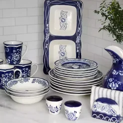 Sale Kirklands Home Blue Floral Hand Painted 16-pc. Dinnerware Set