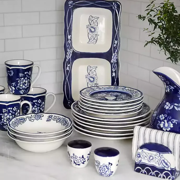 Sale Kirklands Home Blue Floral Hand Painted 16-pc. Dinnerware Set