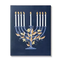 Discount Kirklands Home Blue Floral Menorah Canvas Art Print