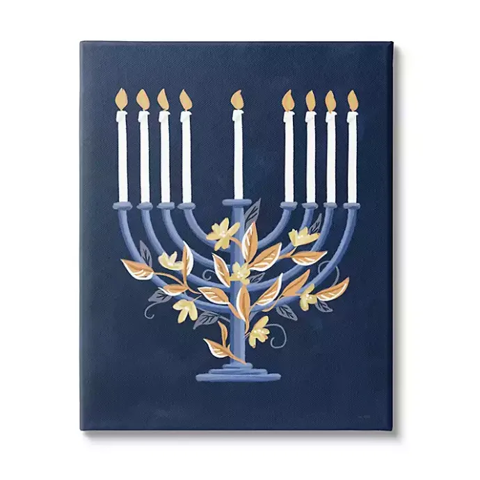 Discount Kirklands Home Blue Floral Menorah Canvas Art Print