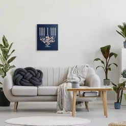 Discount Kirklands Home Blue Floral Menorah Canvas Art Print