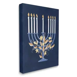 Discount Kirklands Home Blue Floral Menorah Canvas Art Print