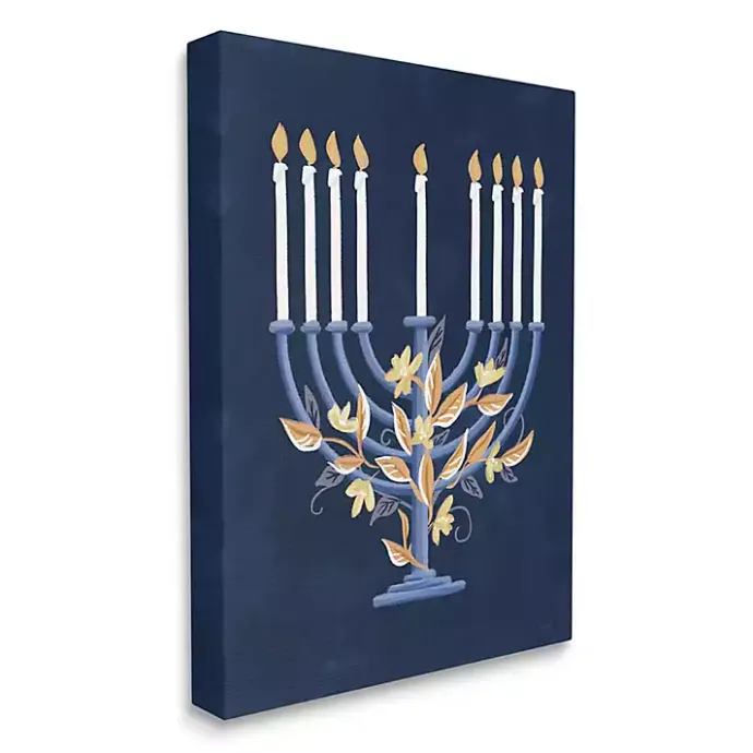 Discount Kirklands Home Blue Floral Menorah Canvas Art Print