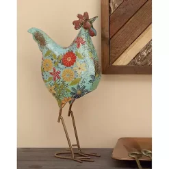 Discount Kirklands Home Blue Floral Metal Rooster Statue