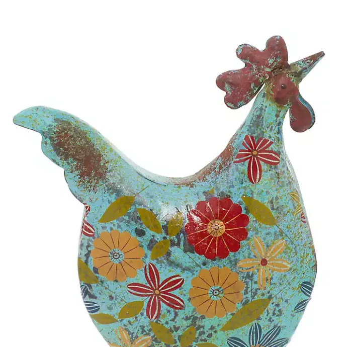 Discount Kirklands Home Blue Floral Metal Rooster Statue