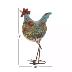 Discount Kirklands Home Blue Floral Metal Rooster Statue