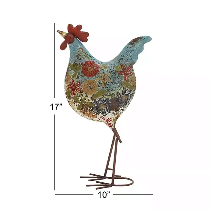 Discount Kirklands Home Blue Floral Metal Rooster Statue