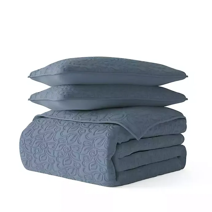 Discount Kirklands Home Floral Stitch 3-pc. Queen Quilt Set Blue