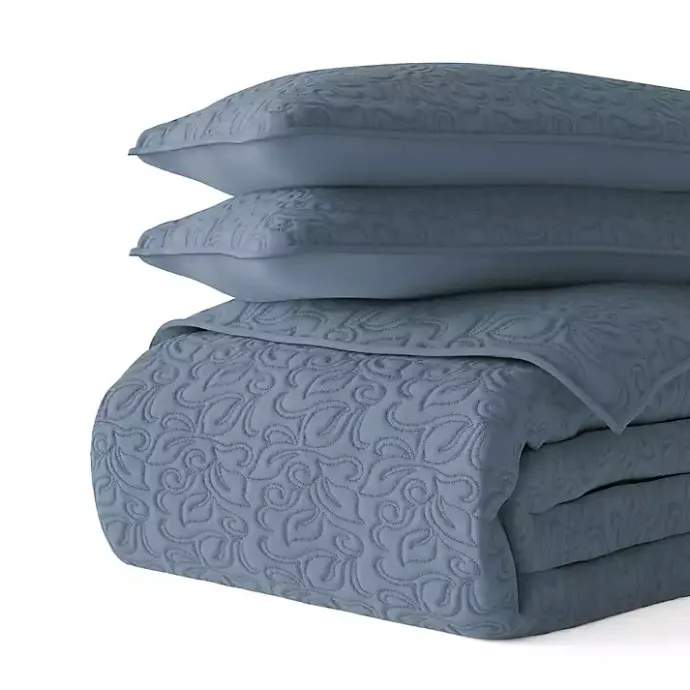 Discount Kirklands Home Floral Stitch 3-pc. Queen Quilt Set Blue