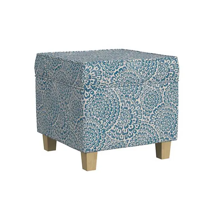 Outlet Kirklands Home Floral Upholstered Square Storage Ottoman Blue
