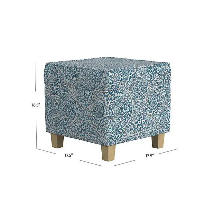 Outlet Kirklands Home Floral Upholstered Square Storage Ottoman Blue