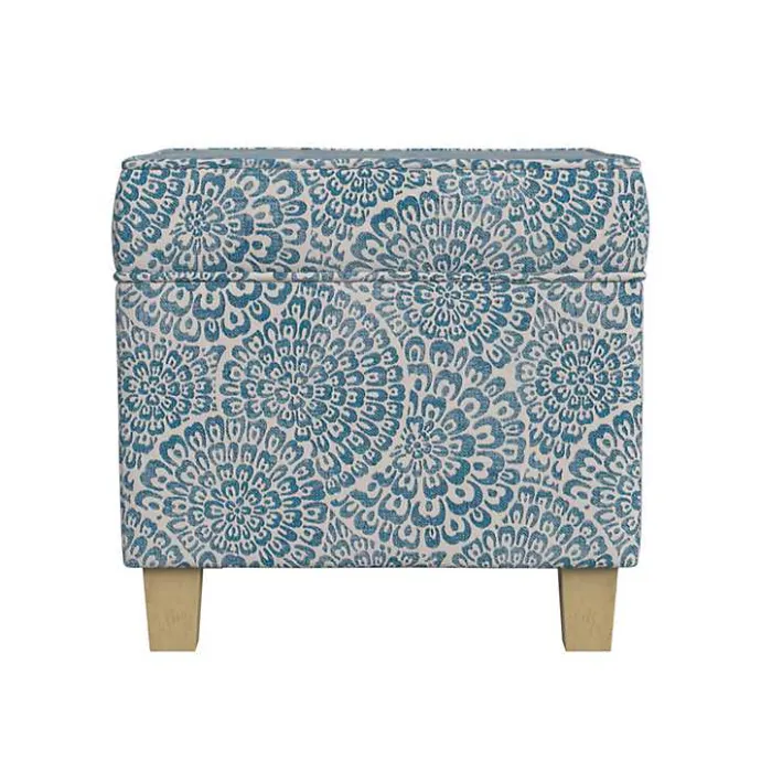 Outlet Kirklands Home Floral Upholstered Square Storage Ottoman Blue