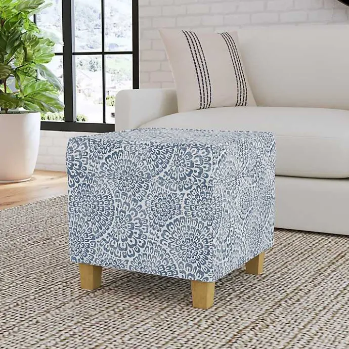 Outlet Kirklands Home Floral Upholstered Square Storage Ottoman Blue