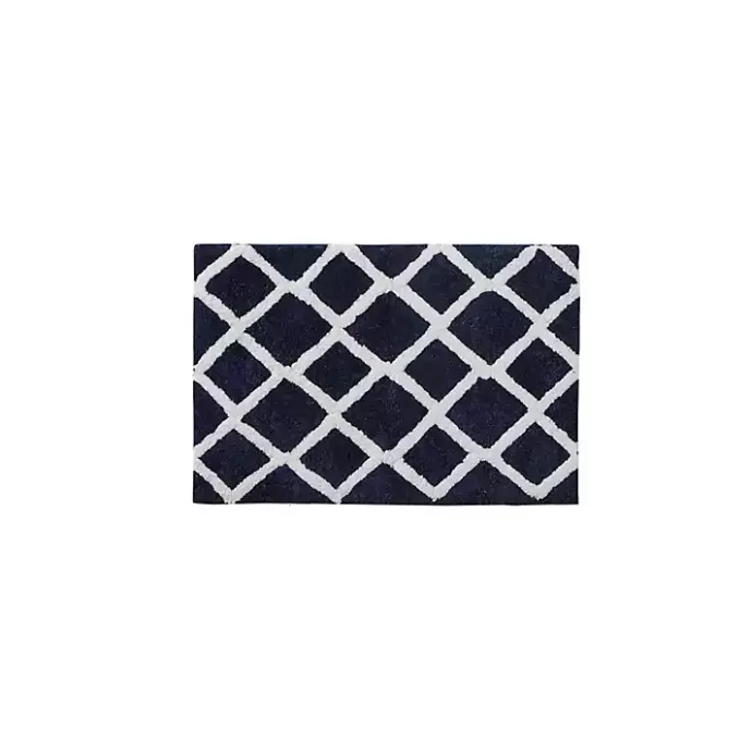 Online Kirklands Home Blue Geometric Pattern Reversible Bath Mat, 34 in.