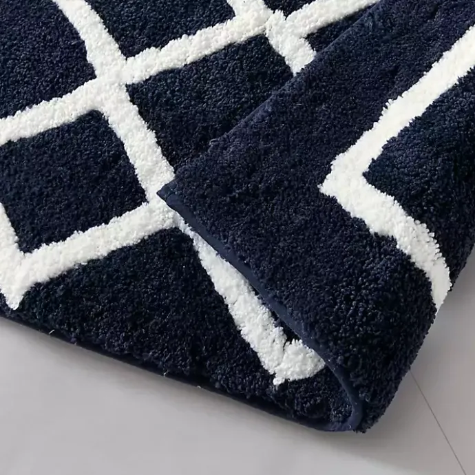 Online Kirklands Home Blue Geometric Pattern Reversible Bath Mat, 34 in.