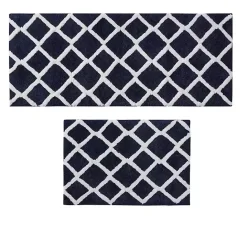 Online Kirklands Home Blue Geometric Pattern Reversible Bath Mat, 34 in.